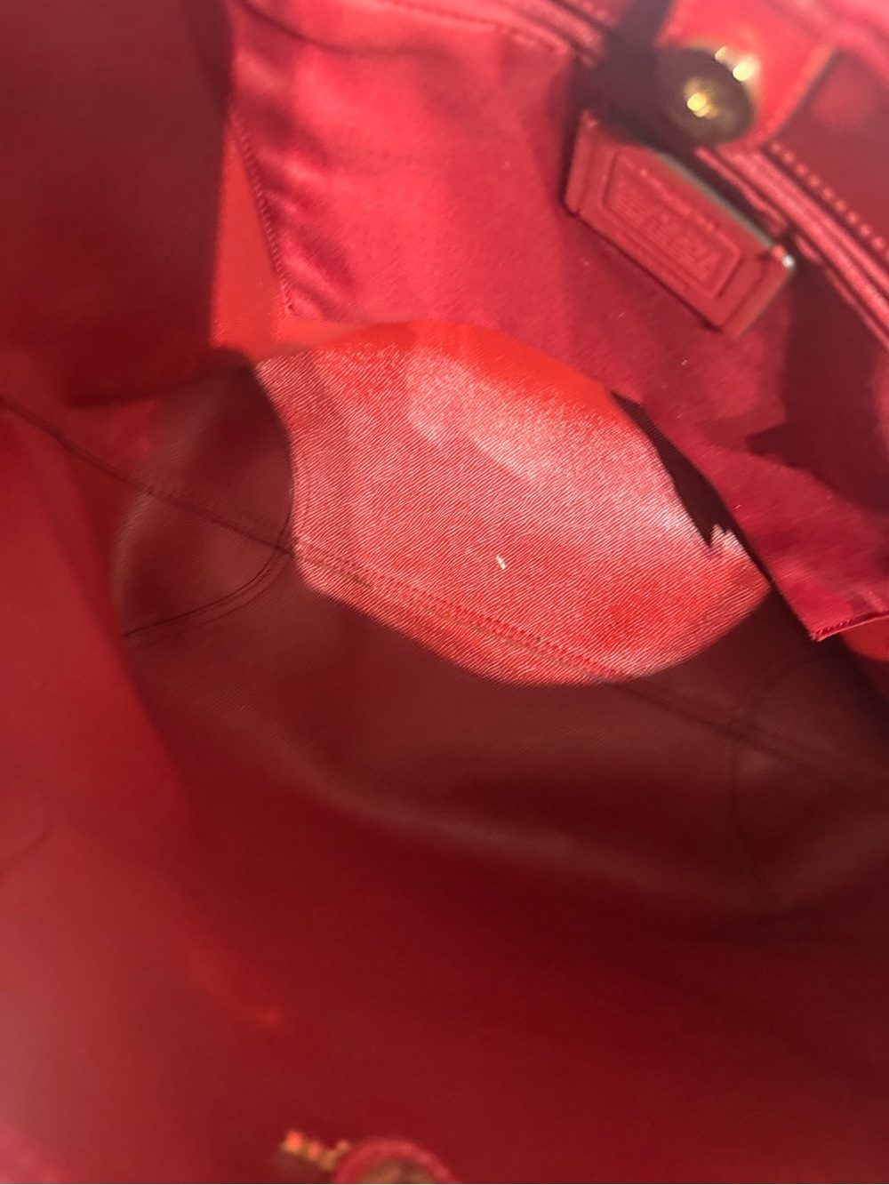 Coach Brown Signature Tote with Red Trim and Straps - Picture 3 of 3